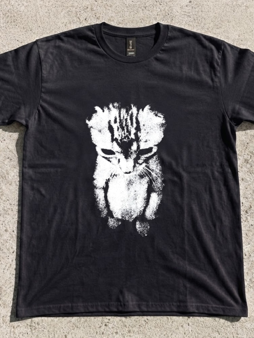 Gildan Black Short Sleeve Tee with White Cat Graphic